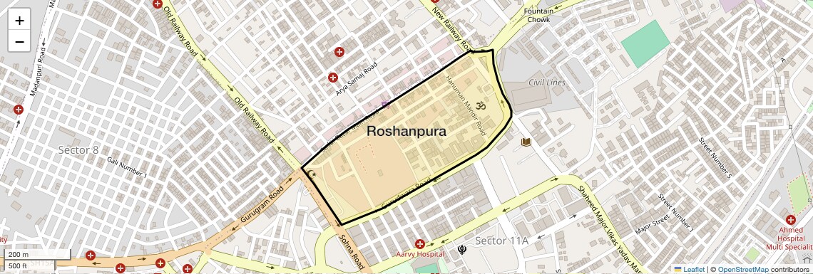 Location Map of Roshanpura, Gurgaon