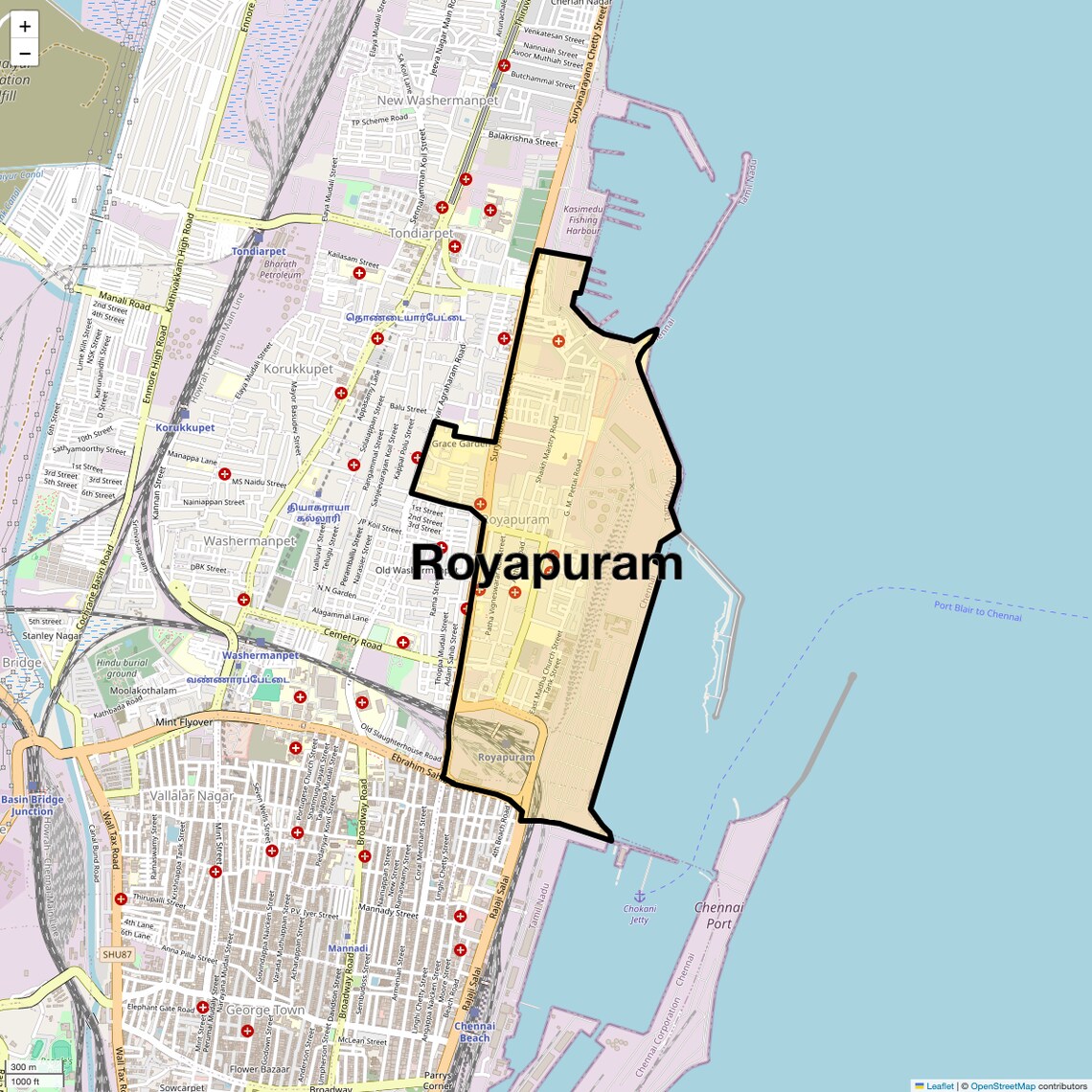 Location Map of Royapuram, Chennai