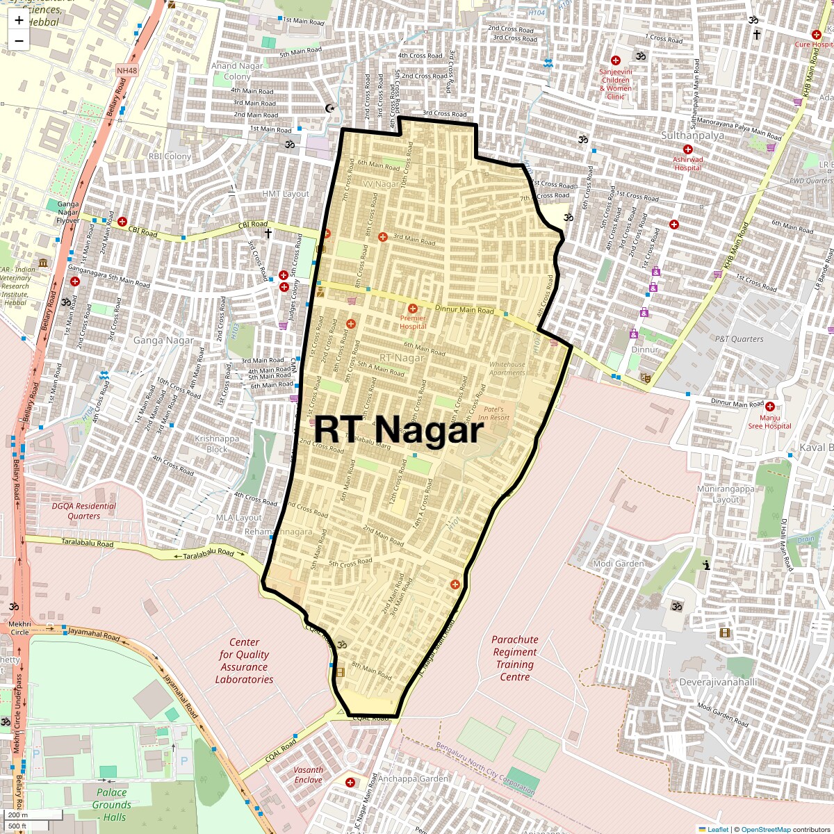 Location Map of RT Nagar, Bangalore