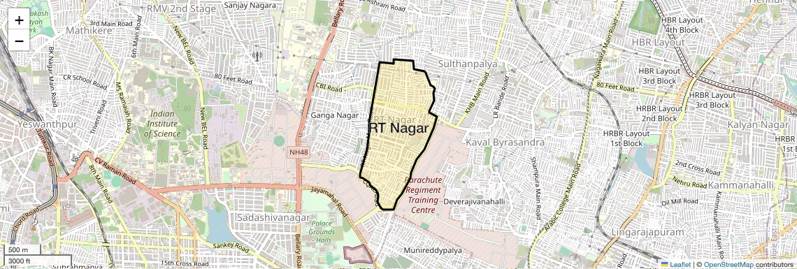 Location Map of RT Nagar, Bangalore