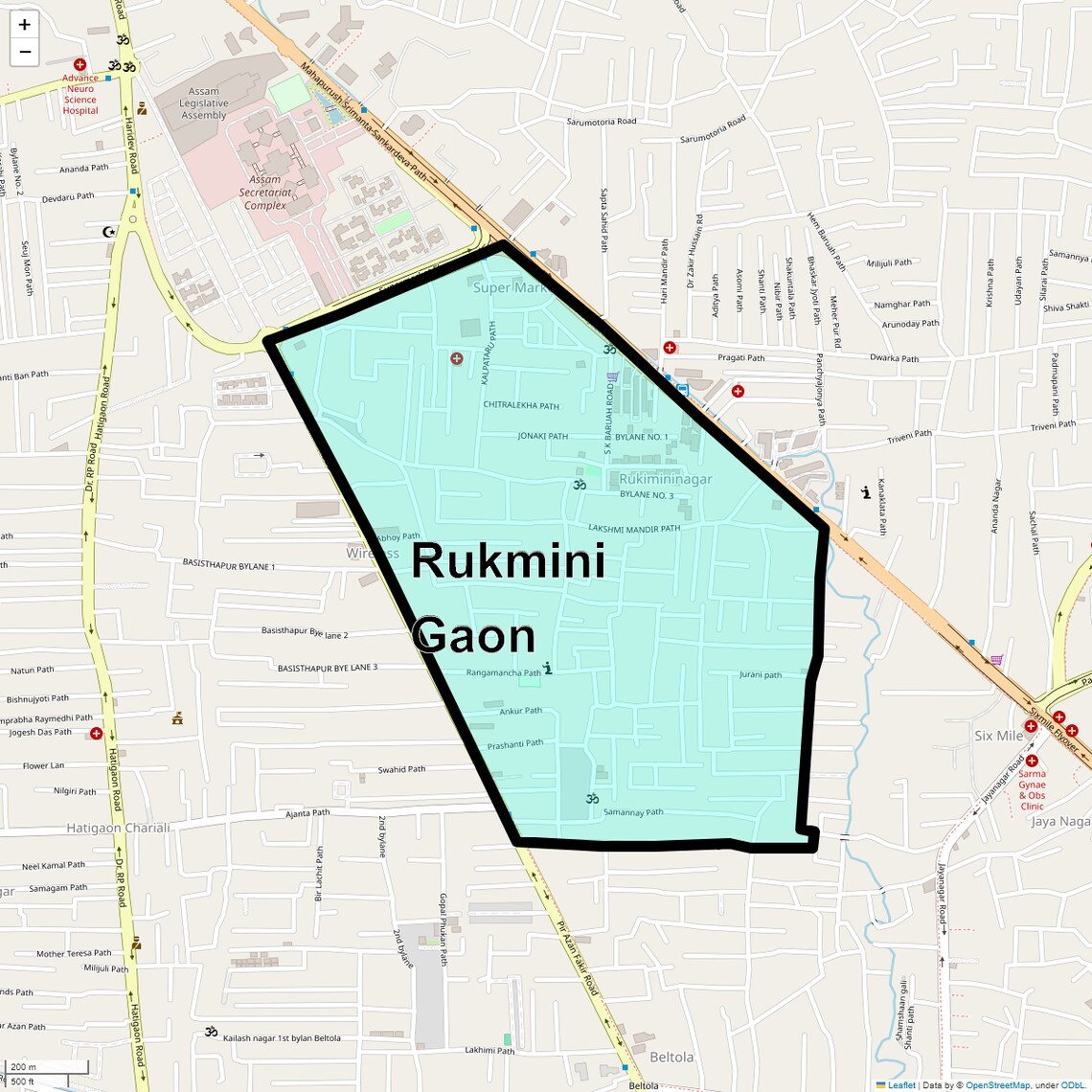 Location Map of Rukmini Gaon, Guwahati