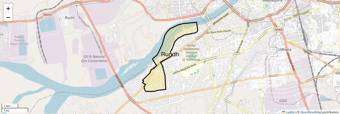 Location Map of Rundh, Surat