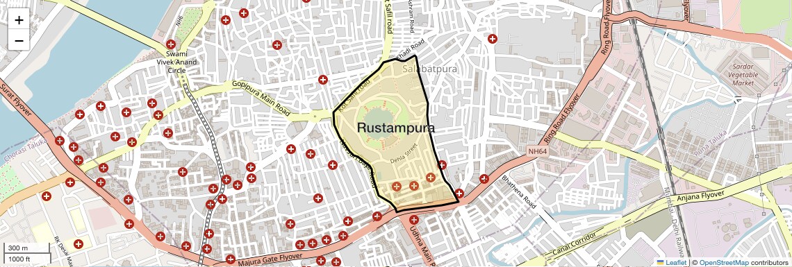 Location Map of Rustampura, Surat