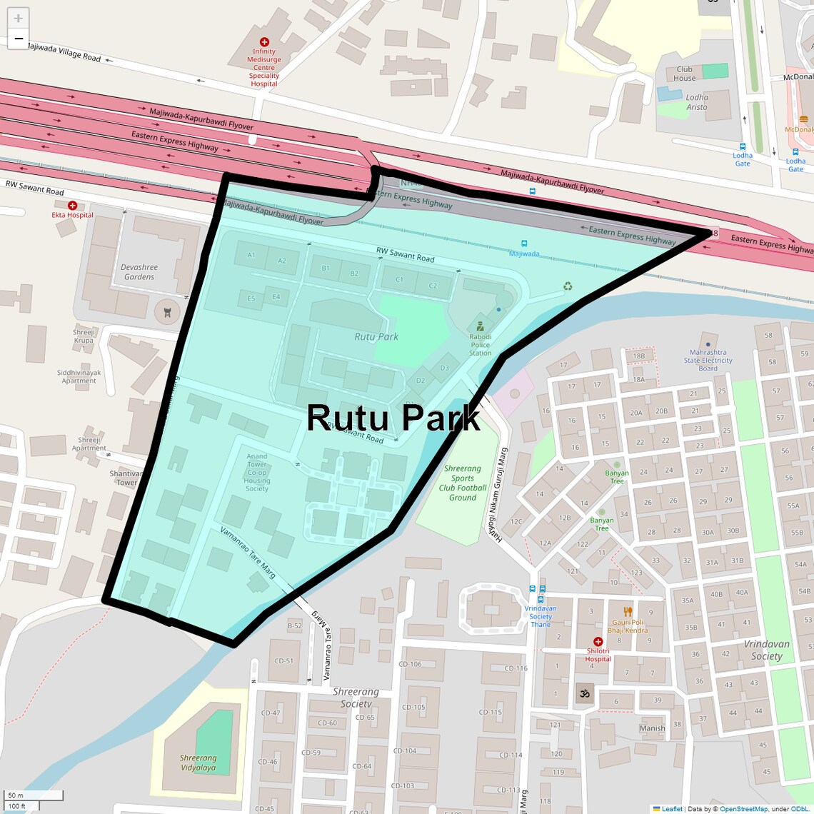 Location Map of Rutu Park, Thane