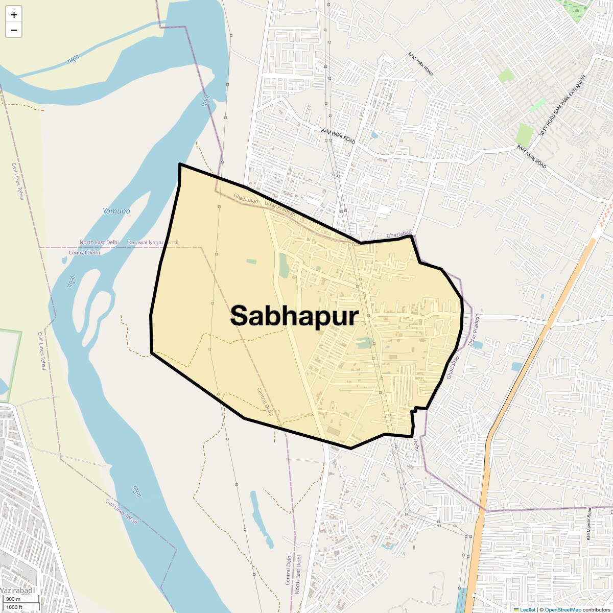 Location Map of Sabhapur, Delhi