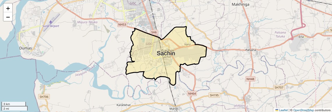 Location Map of Sachin, Surat