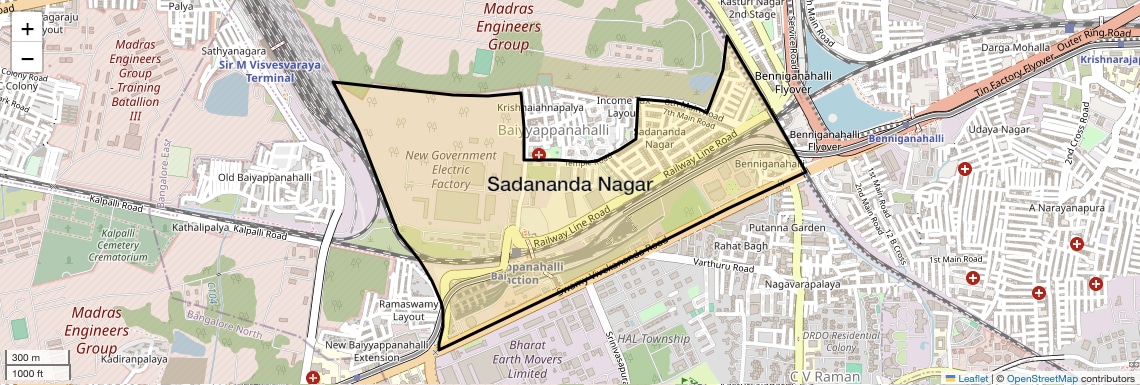 Location Map of Sadananda Nagar, Bangalore
