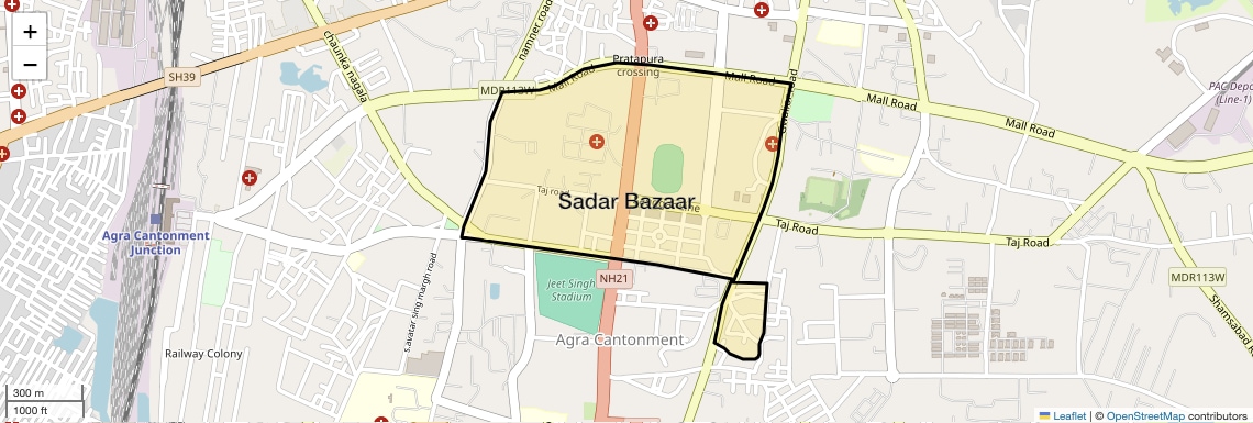 Location Map of Sadar Bazaar, Agra