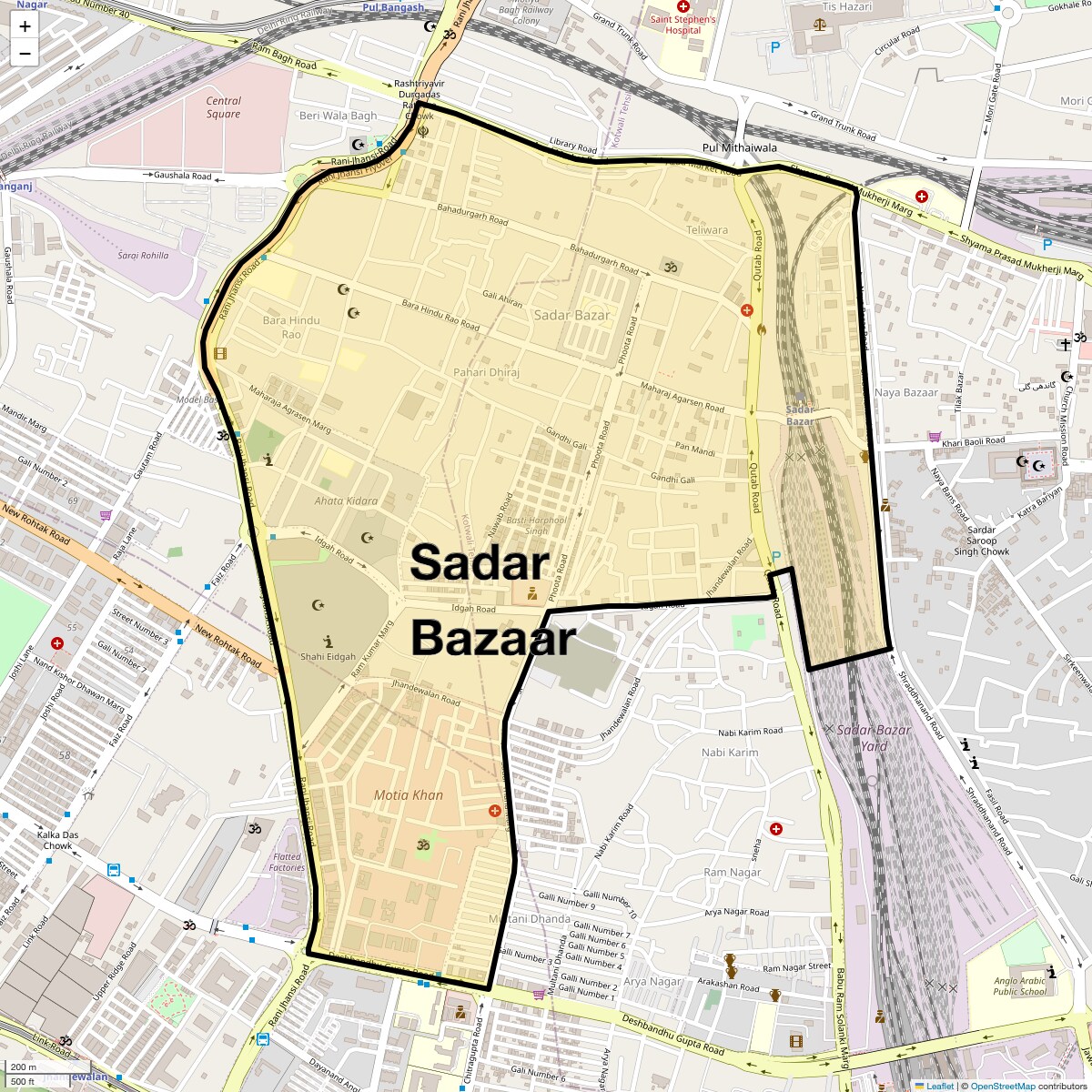 Location Map of Sadar Bazaar, Delhi