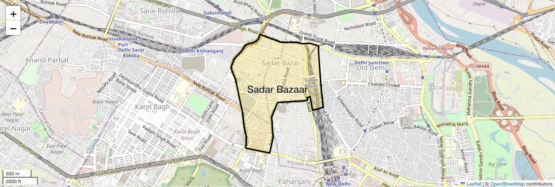 Location Map of Sadar Bazaar, Delhi