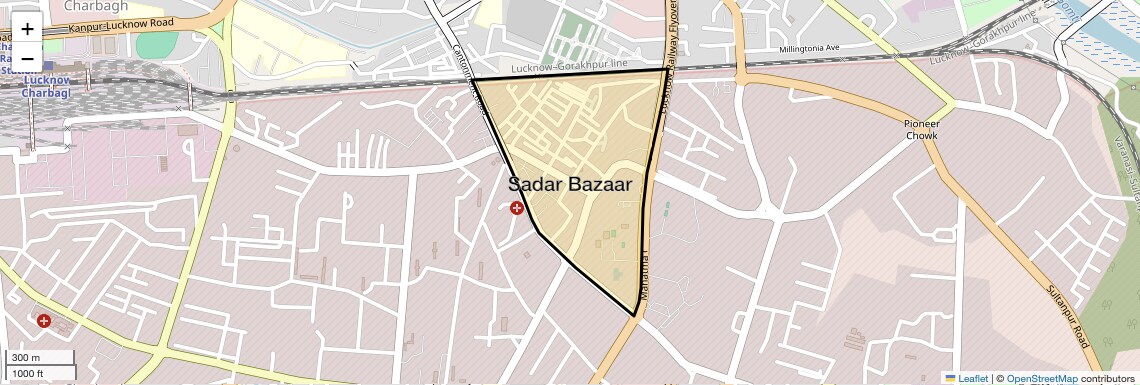 Location Map of Sadar Bazaar, Lucknow