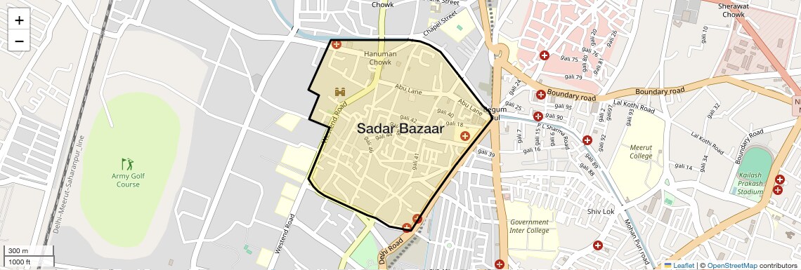 Location Map of Sadar Bazaar, Meerut