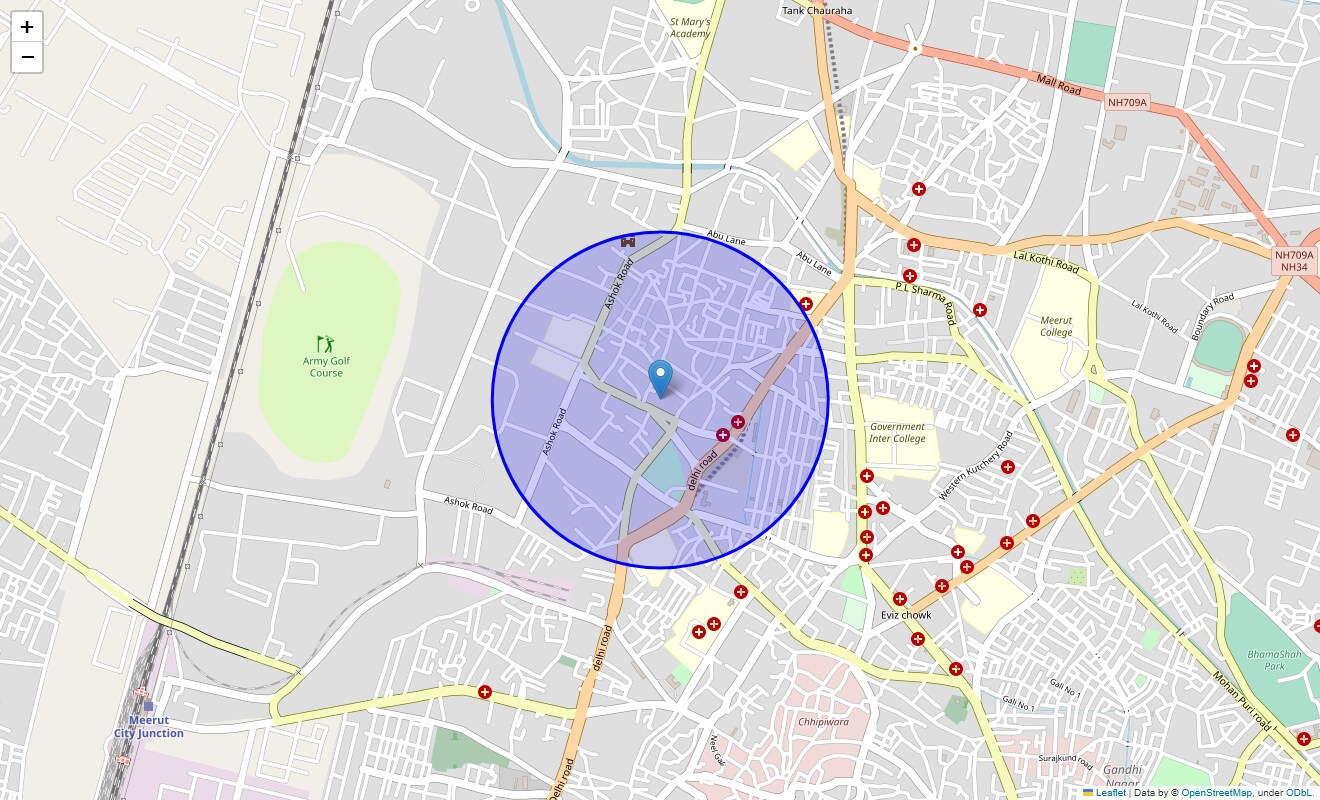 Location Map of Sadar Bazaar, Meerut