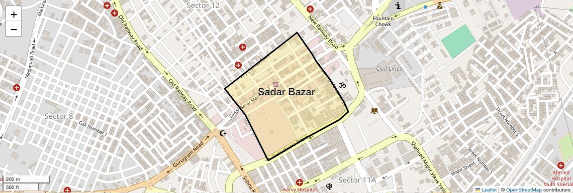 Location Map of Sadar Bazar, Gurgaon