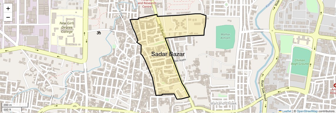 Location Map of Sadar Bazar, Indore