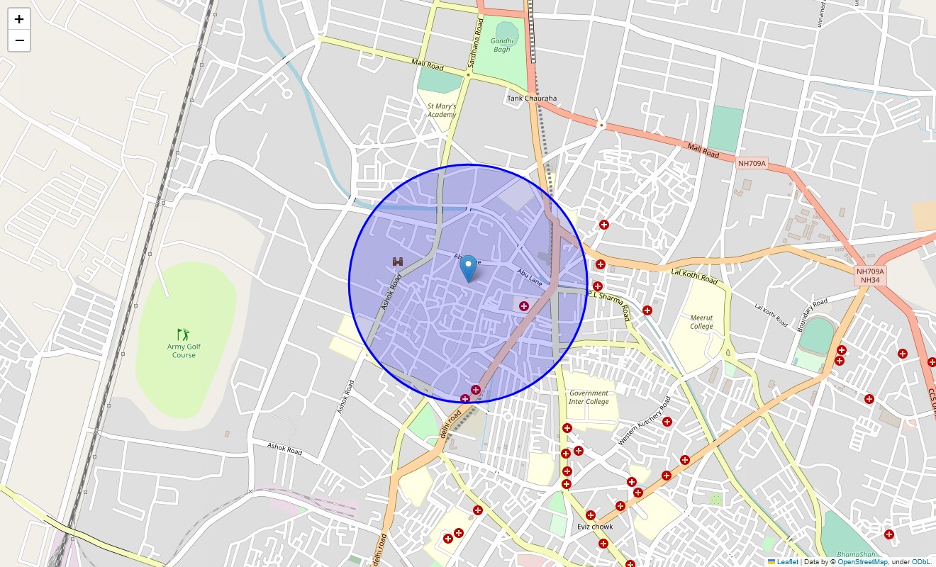 Location Map of Sadar Bazar, Meerut