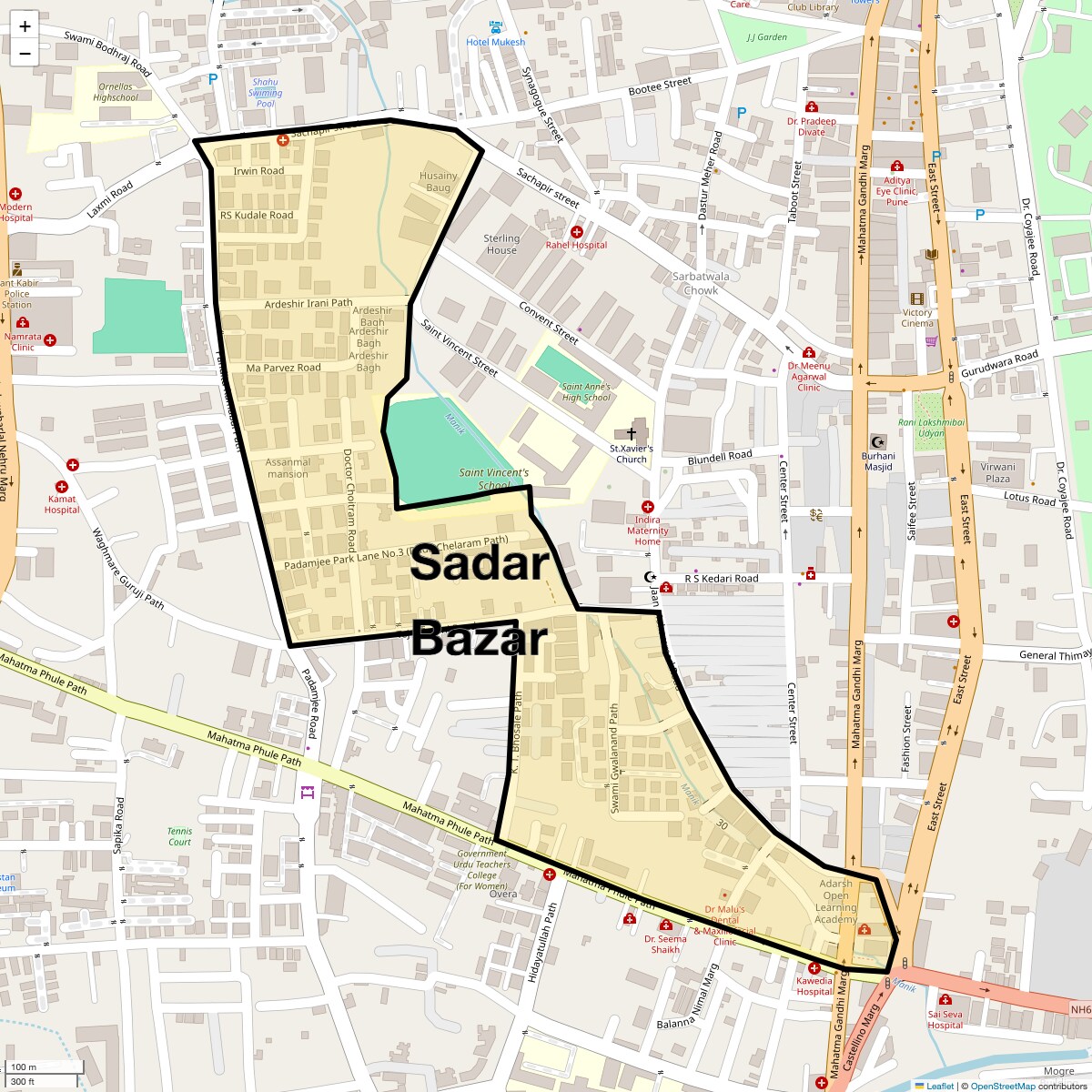 Location Map of Sadar Bazar, Pune