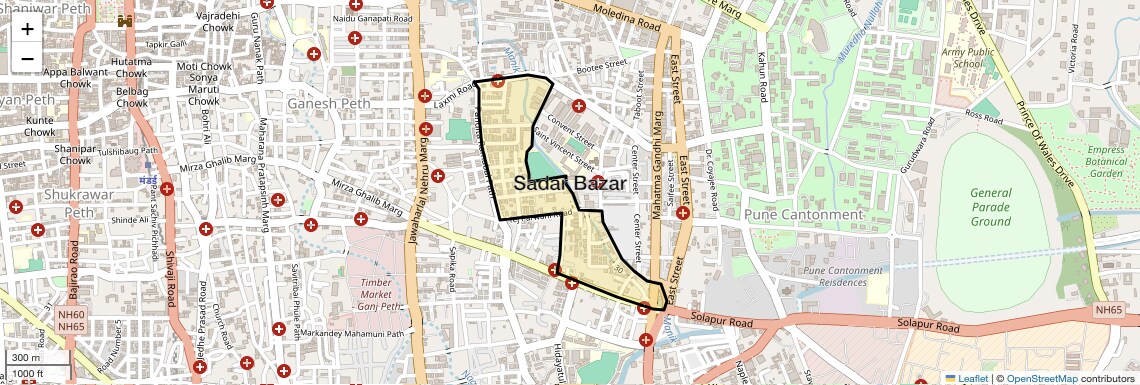 Location Map of Sadar Bazar, Pune