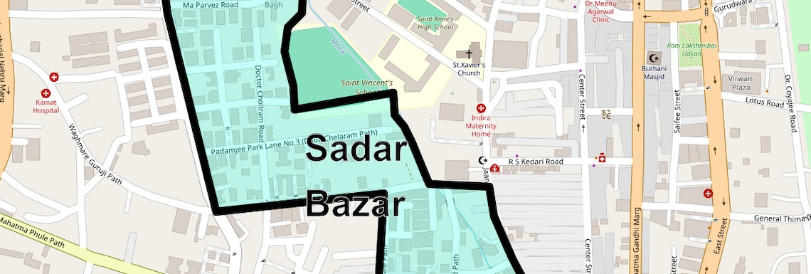 Location Map of Sadar Bazar, Pune