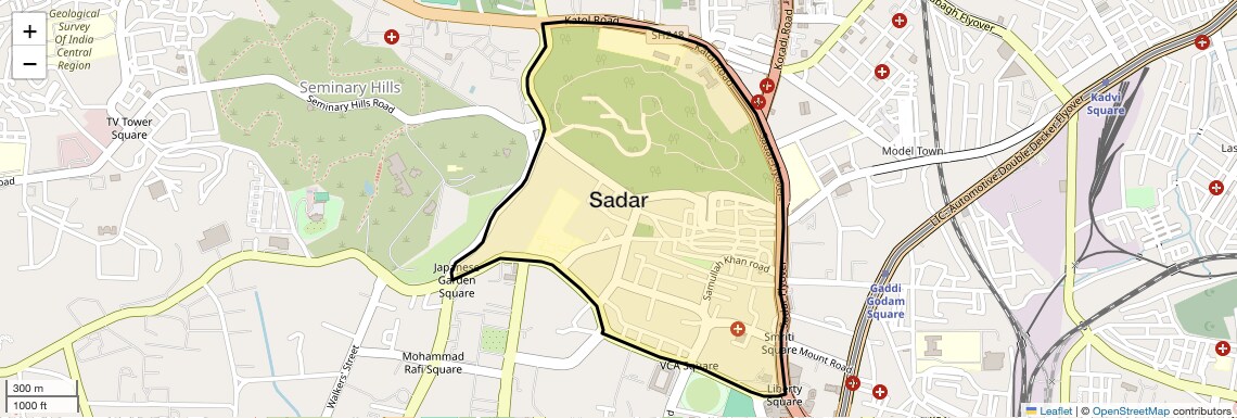 Location Map of Sadar, Nagpur