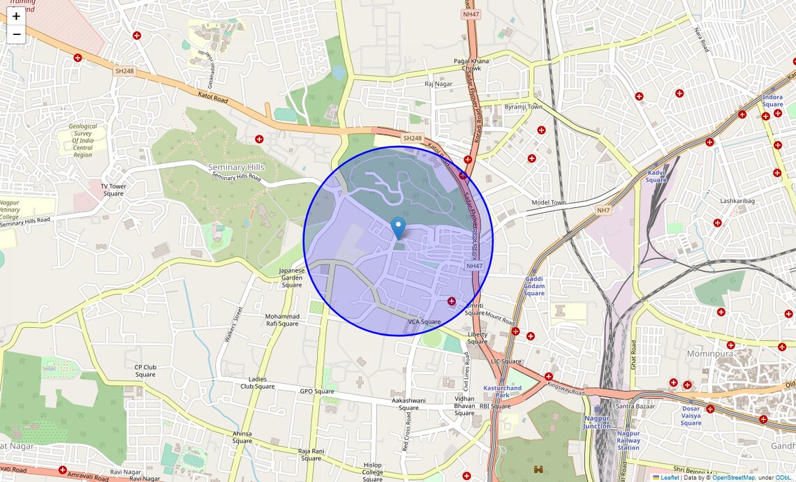 Location Map of Sadar, Nagpur