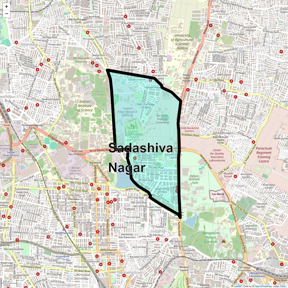 Location Map of Sadashiva Nagar, Bangalore