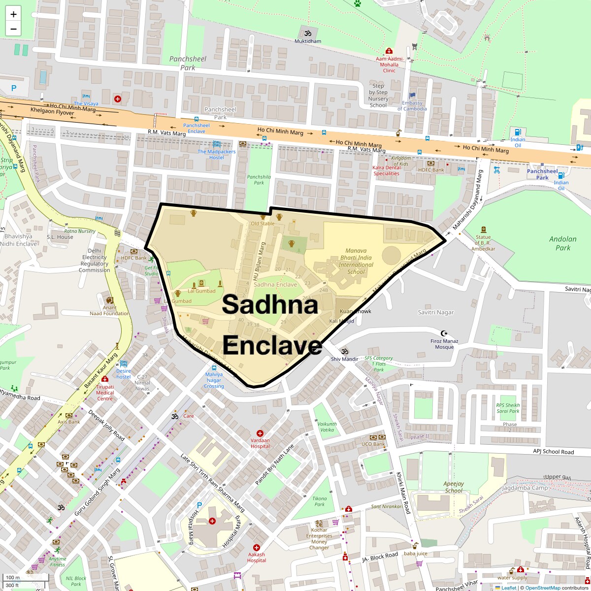Location Map of Sadhna Enclave, Delhi
