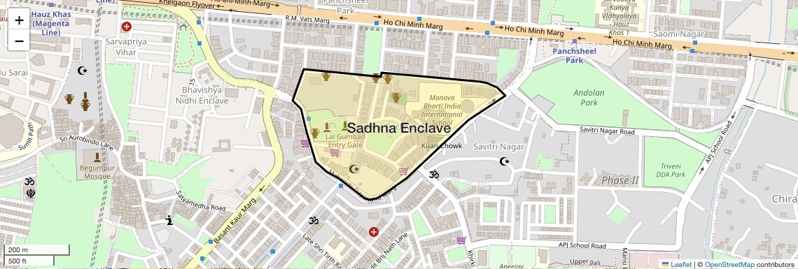 Location Map of Sadhna Enclave, Delhi
