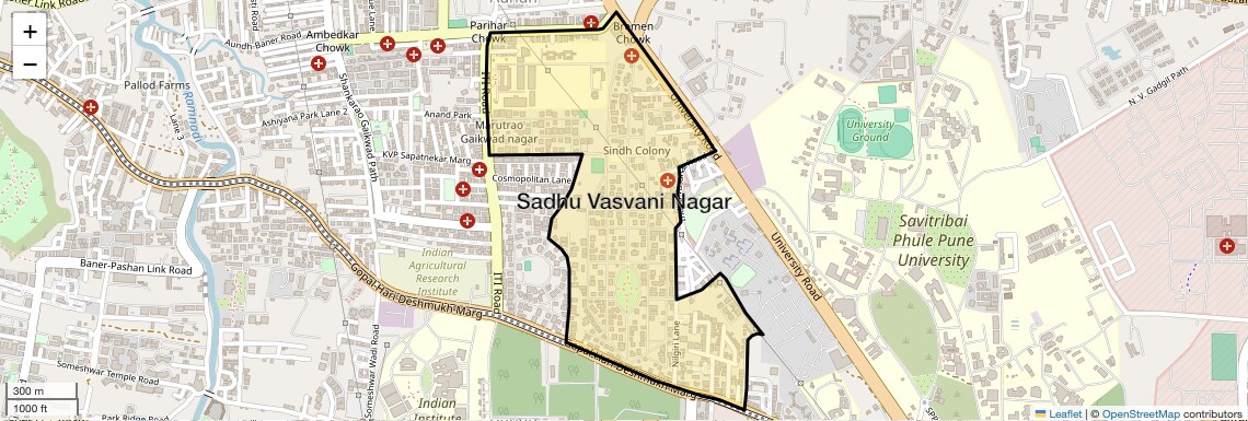Location Map of Sadhu Vasvani Nagar, Pune