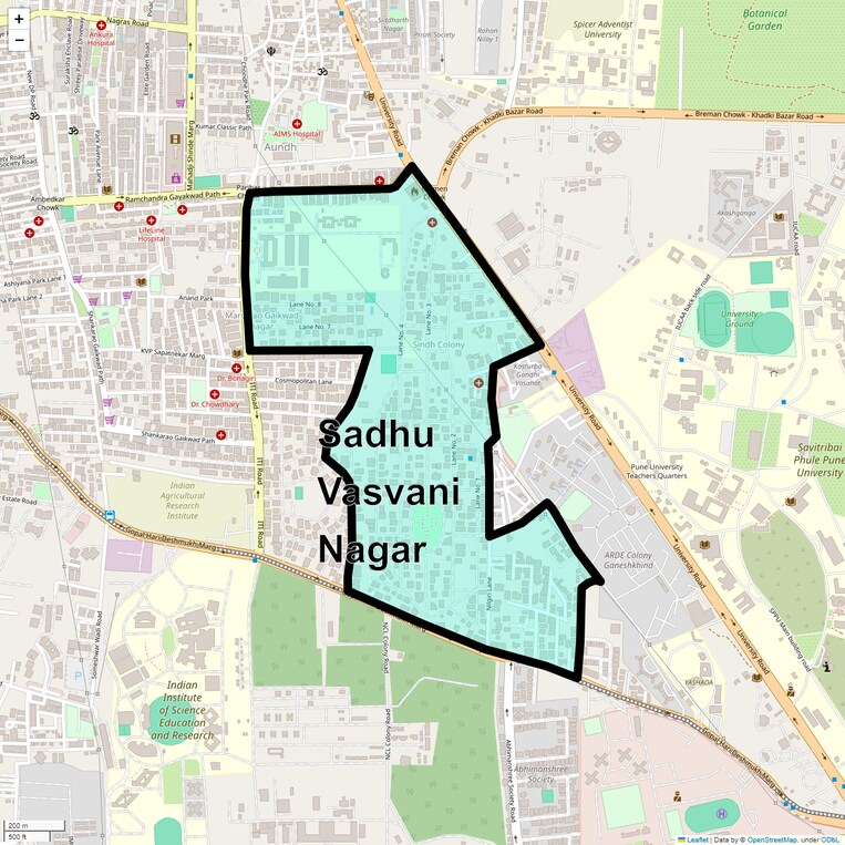 Location Map of Sadhu Vasvani Nagar