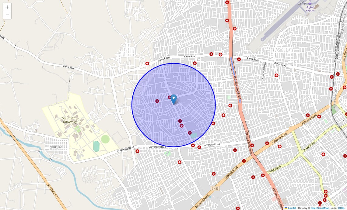 Location Map of Sadhu Vasvani Road, Rajkot