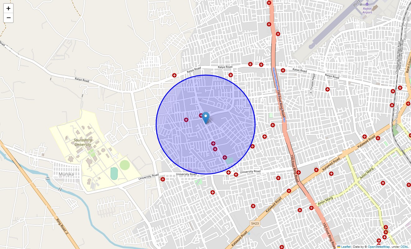 Location Map of Sadhu Vasvani Road, Rajkot