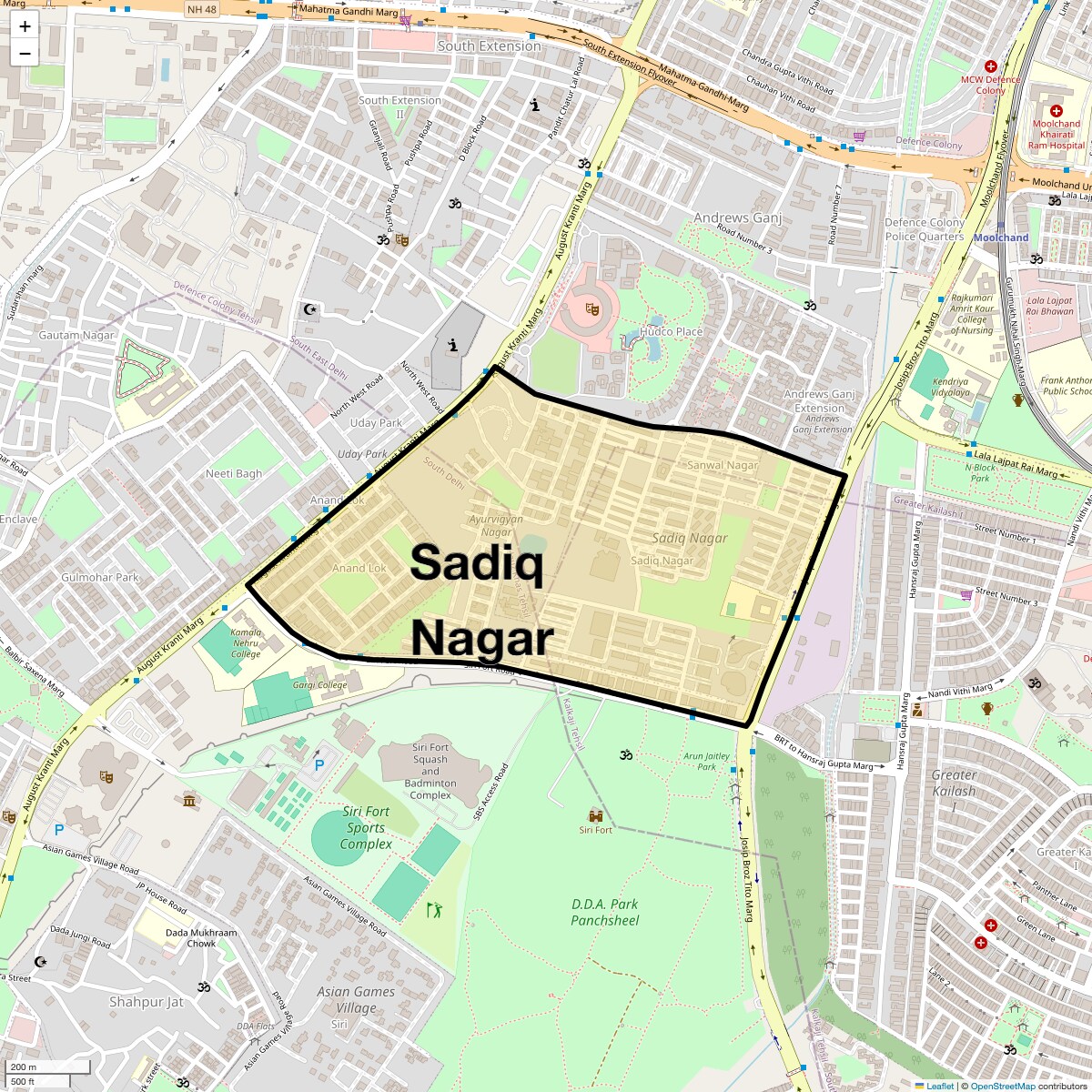Location Map of Sadiq Nagar, Delhi