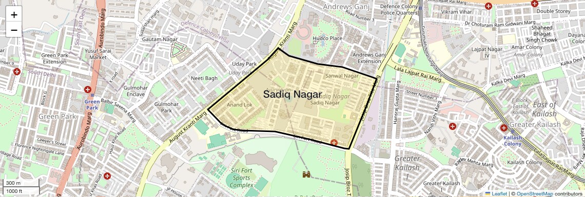Location Map of Sadiq Nagar, Delhi