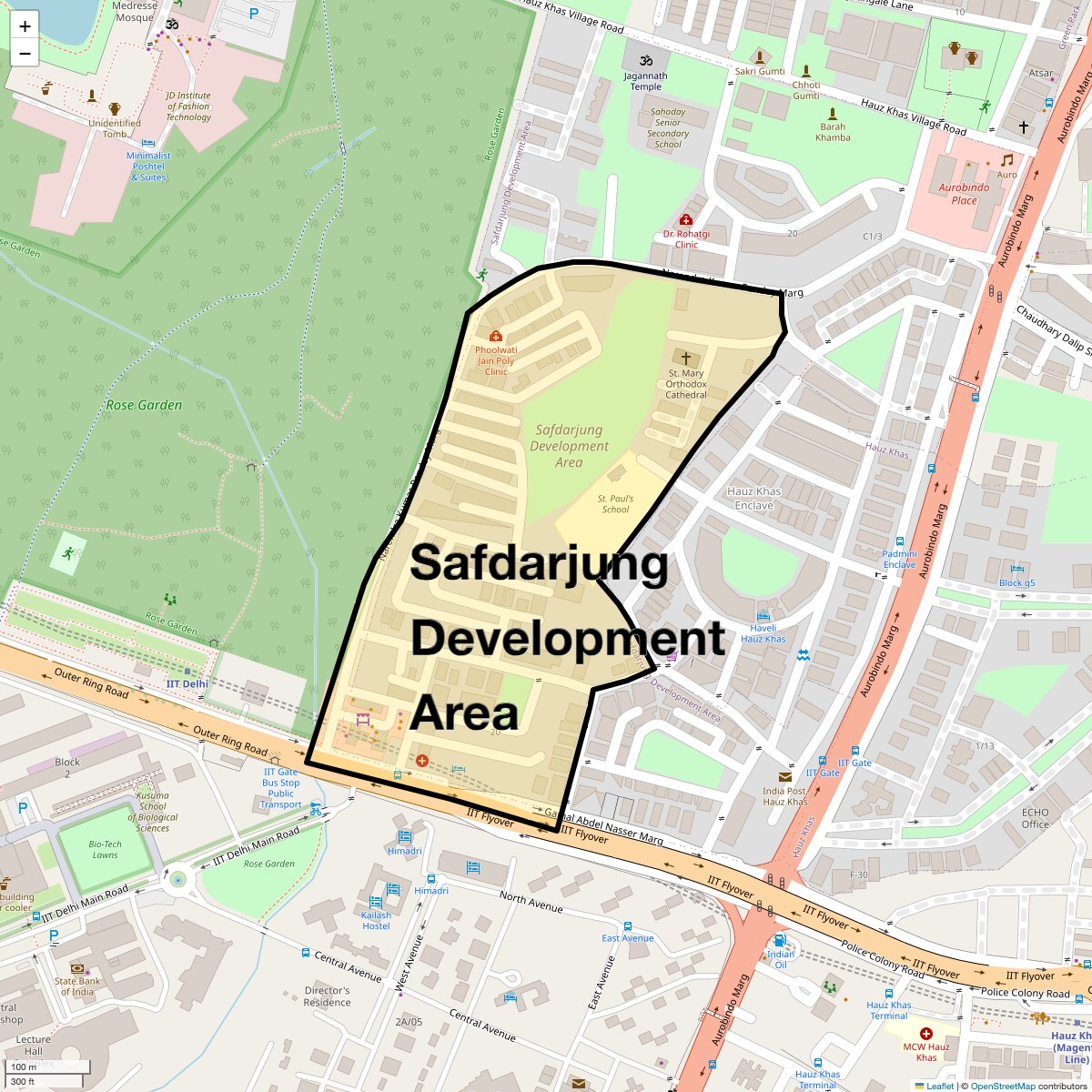 Location Map of Safdarjung Development Area, Delhi