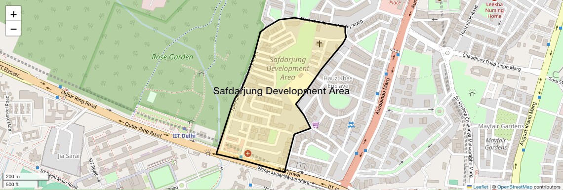 Location Map of Safdarjung Development Area, Delhi