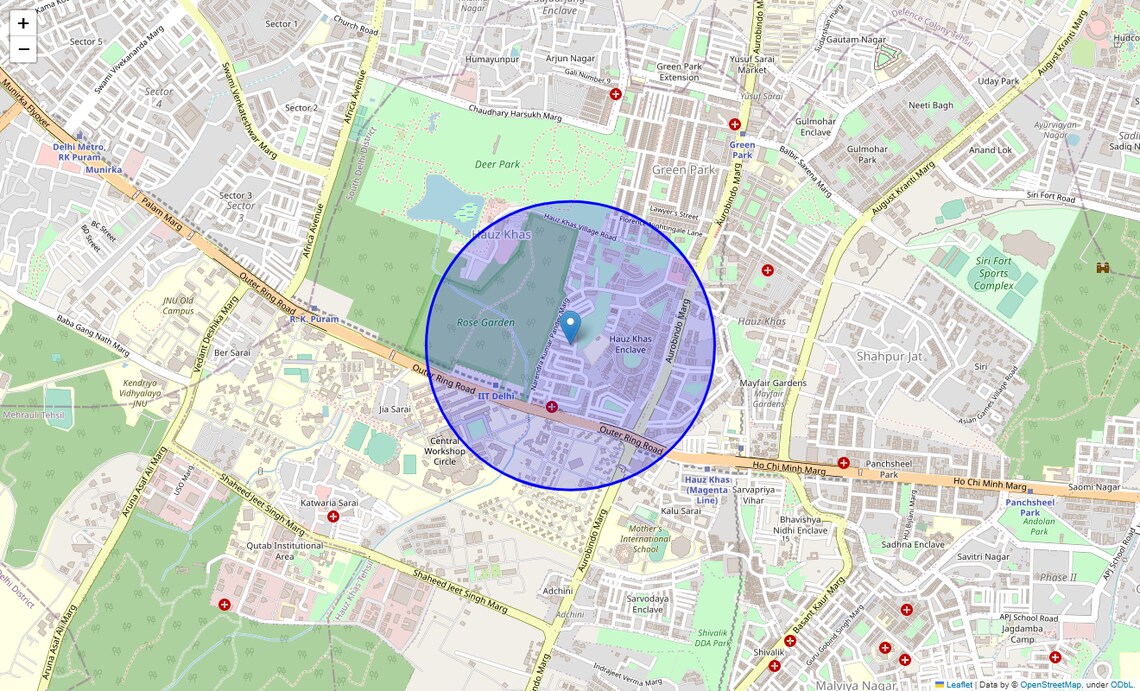 Location Map of Safdarjung Development Area, Delhi