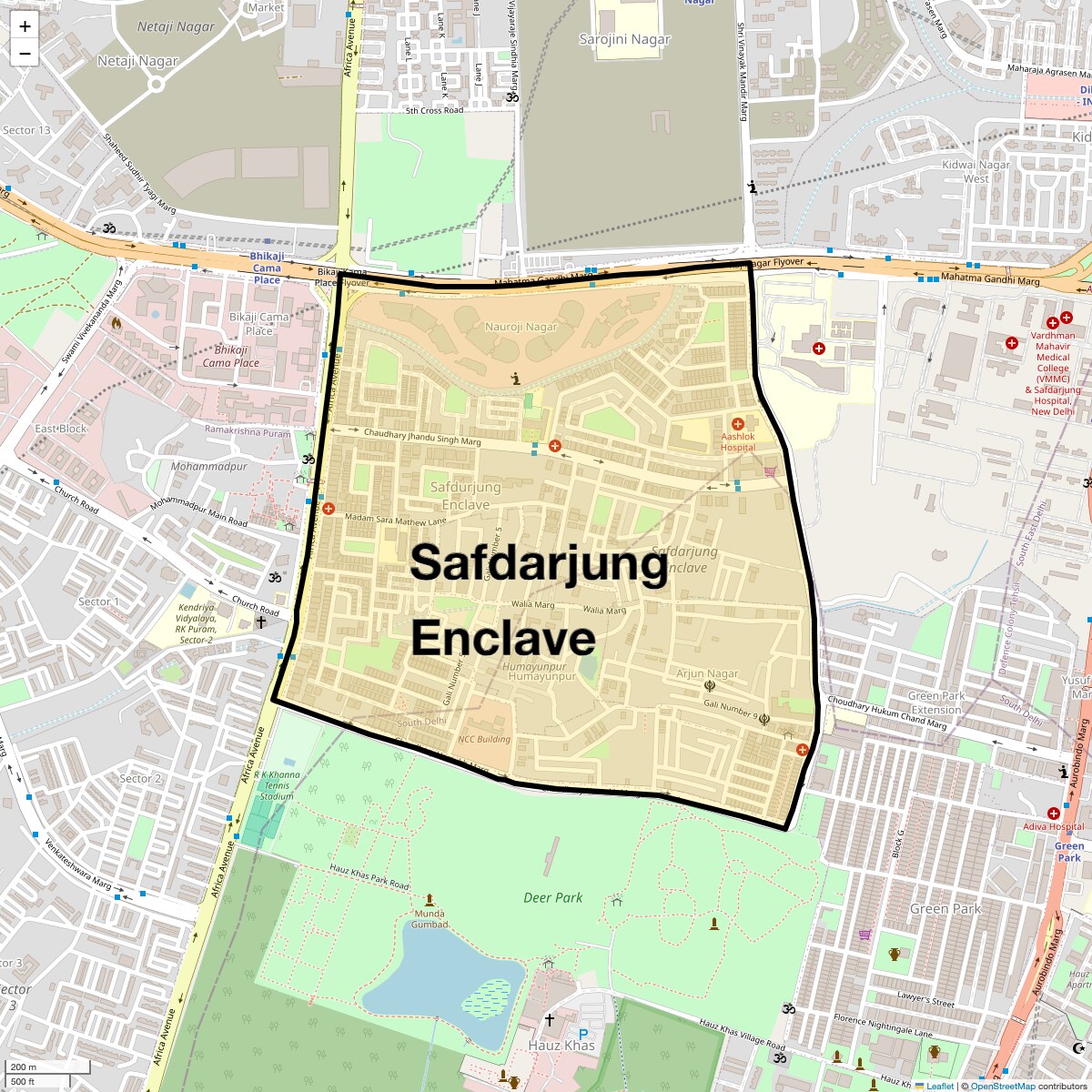 Location Map of Safdarjung Enclave, Delhi