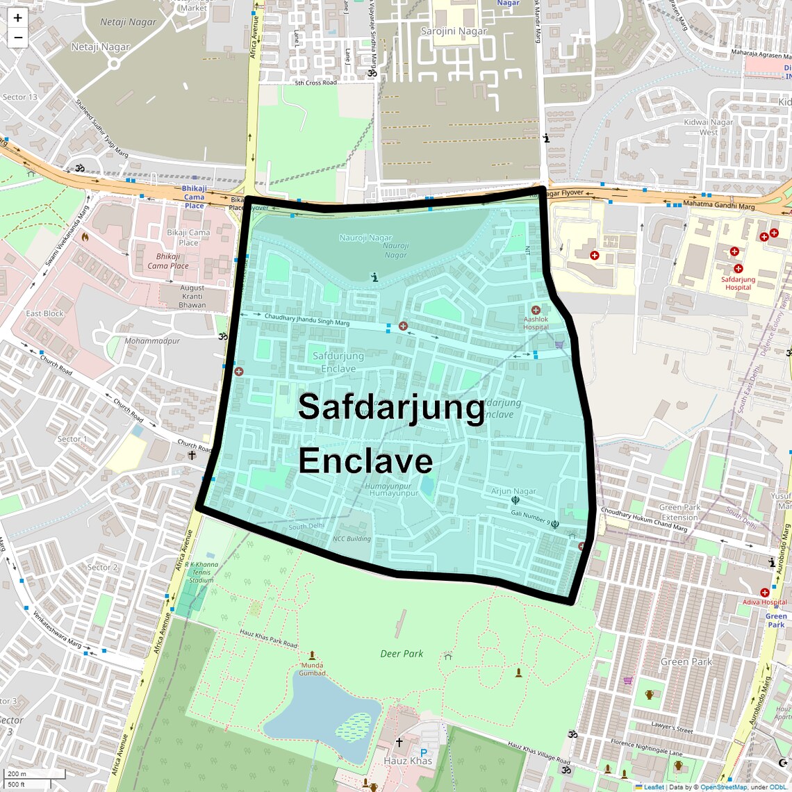 Location Map of Safdarjung Enclave, Delhi