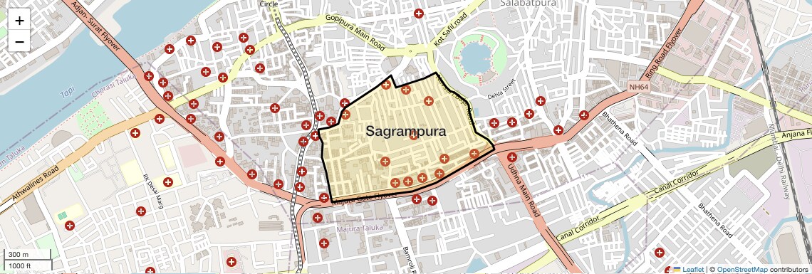 Location Map of Sagrampura, Surat