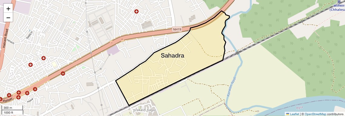 Location Map of Sahadra, Agra