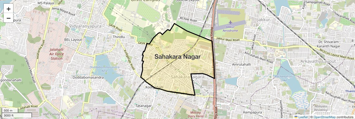Location Map of Sahakara Nagar, Bangalore