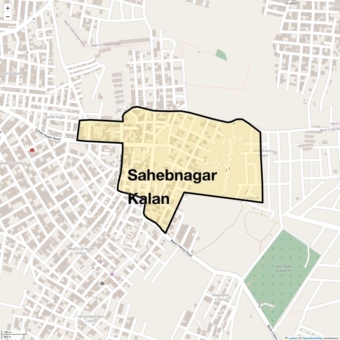 Location Map of Sahebnagar Kalan, Hyderabad