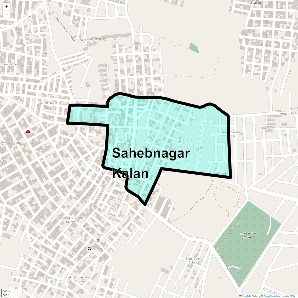 Location Map of Sahebnagar Kalan, Hyderabad