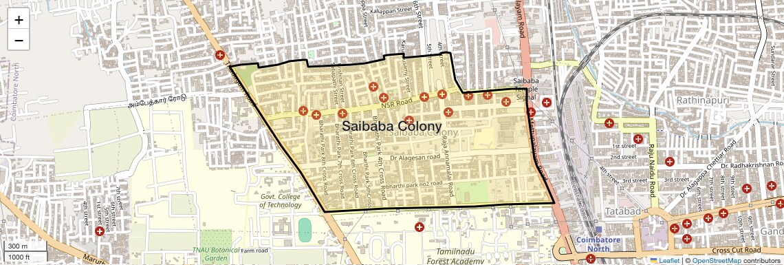 Location Map of Saibaba Colony, Coimbatore