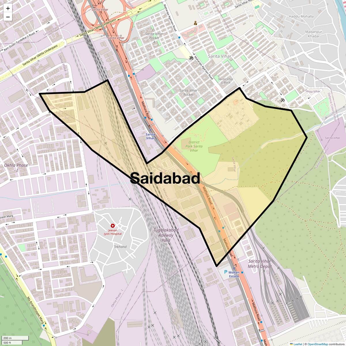 Location Map of Saidabad, Delhi