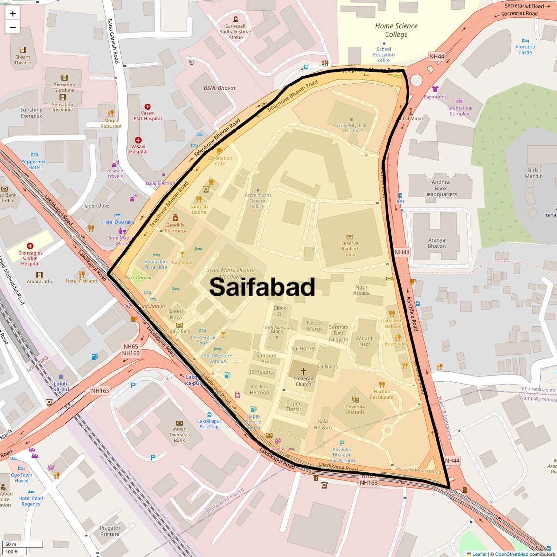 Location Map of Saifabad, Hyderabad