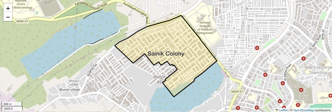 Location Map of Sainik Colony, Faridabad