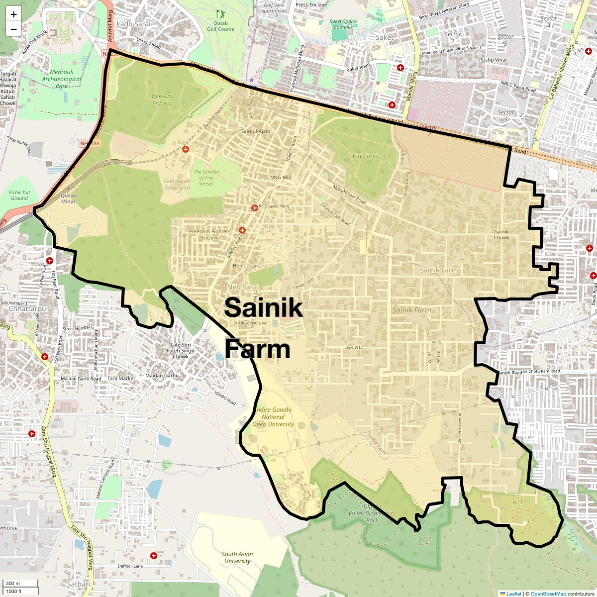 Check Time Travel of Sainik Farm, Delhi