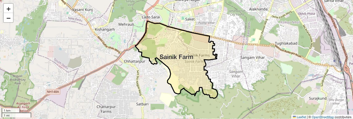 Location Map of Sainik Farm, Delhi
